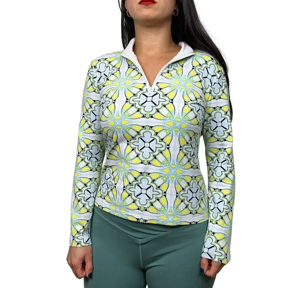 J. McLaughlin Bedford Yellow Green Blue Quarter Zip Pullover